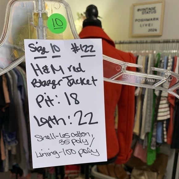 #122 Vintage H&M Cherry Red Fitted Pin Stripe Lined Blazer Suit Jacket Size 10 - Picture 3 of 3